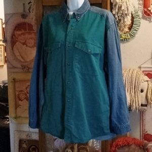Vintage 80's,Blue & Green, Two-toned,Long sleeved,Denim, Button Down,Shirt💙💚💙